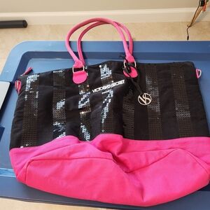 Victoria's Secret Black and Pink Sequin Tote